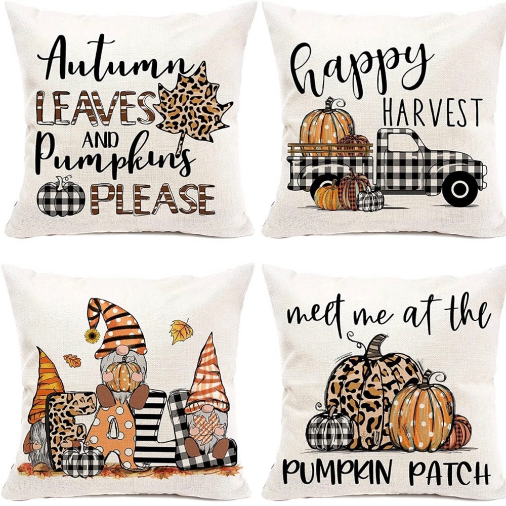 Fall Pillow Covers 16x16 Set of 4, Linen Farmhouse
